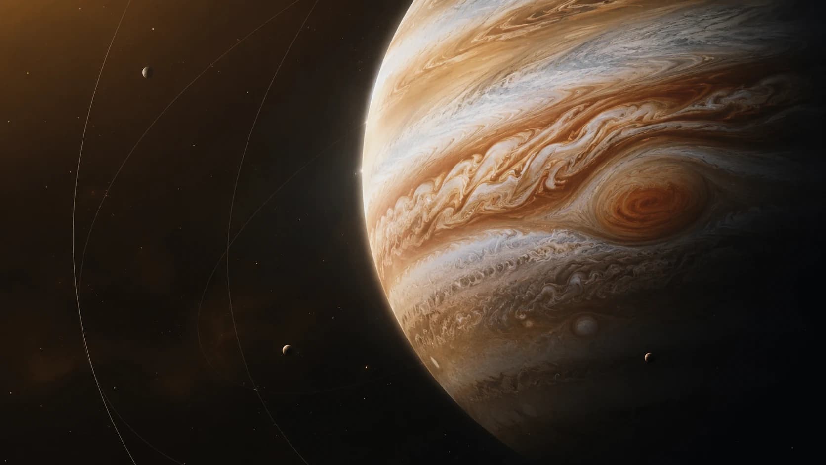 原创生成的木星视觉，条带云层与大红斑