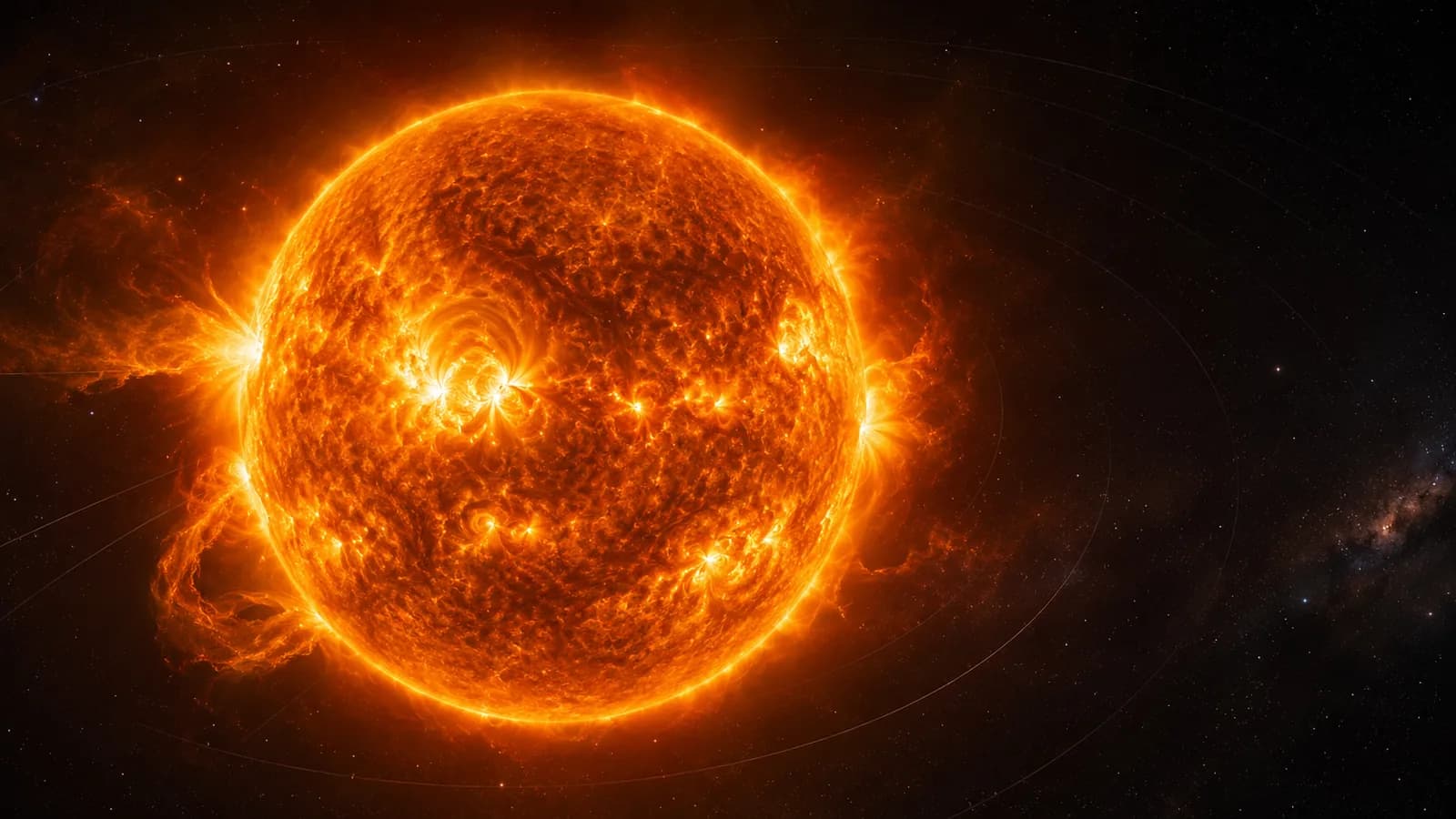 原创生成的太阳视觉，呈现金色等离子体与日冕辉光