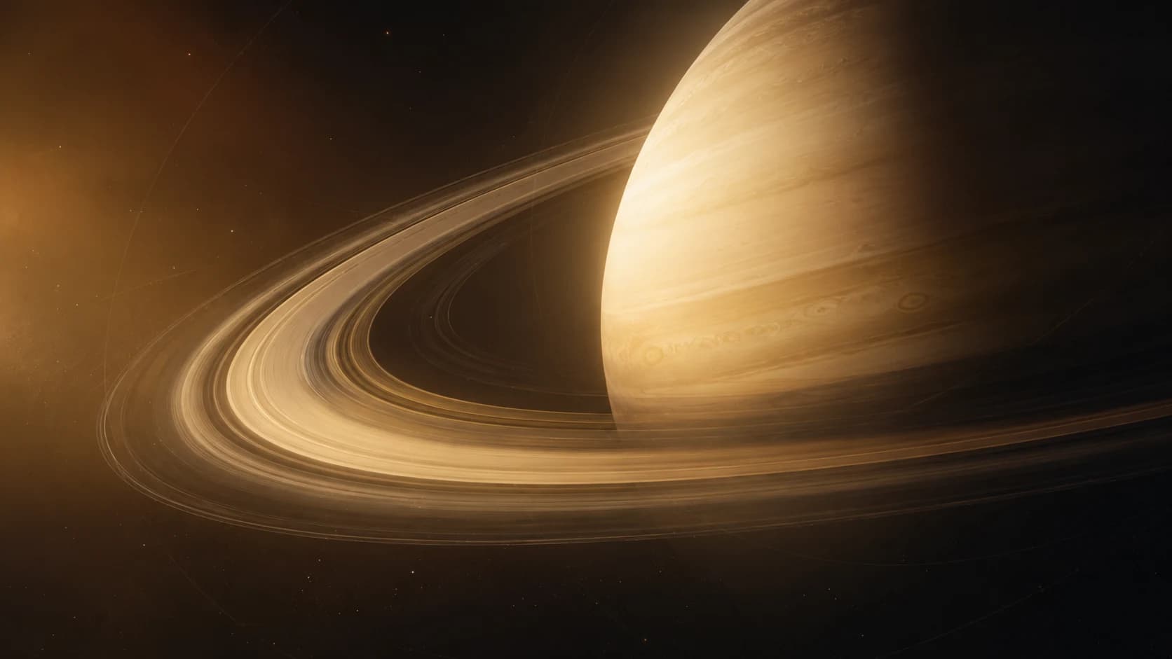 原创生成的土星视觉，淡金色行星与宽阔环系统
